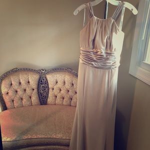 Floor length champagne bridesmaid's dress